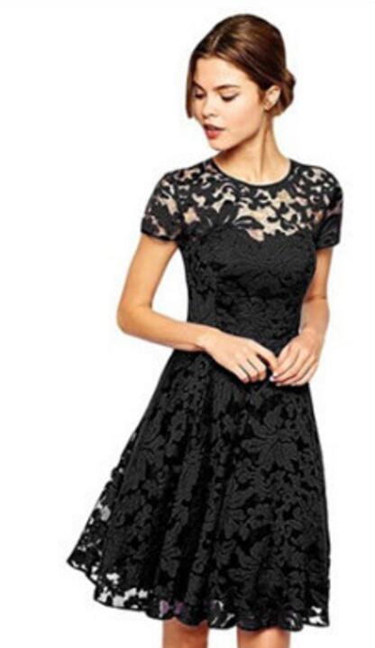 SZ60002-2 Fashion Summer Party Mini Dress Short Sleeve Blue Black Lace Dresses